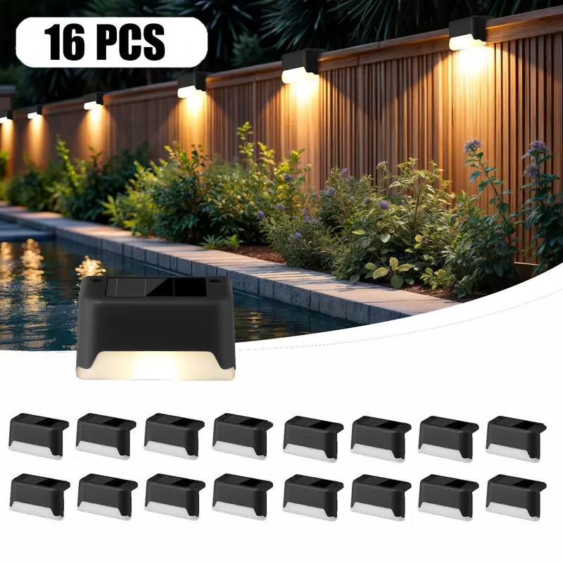 16/32pcs Solar Deck Lights, Powered Step Lights Outdoor, IP65, Auto On/Off, 12 Hours Continuous Lighting for Outdoor Stairs, Fence, Pathway, Ideal Fences Light for Commercial Spaces Like Malls, Hotels, And Libraries, for Business