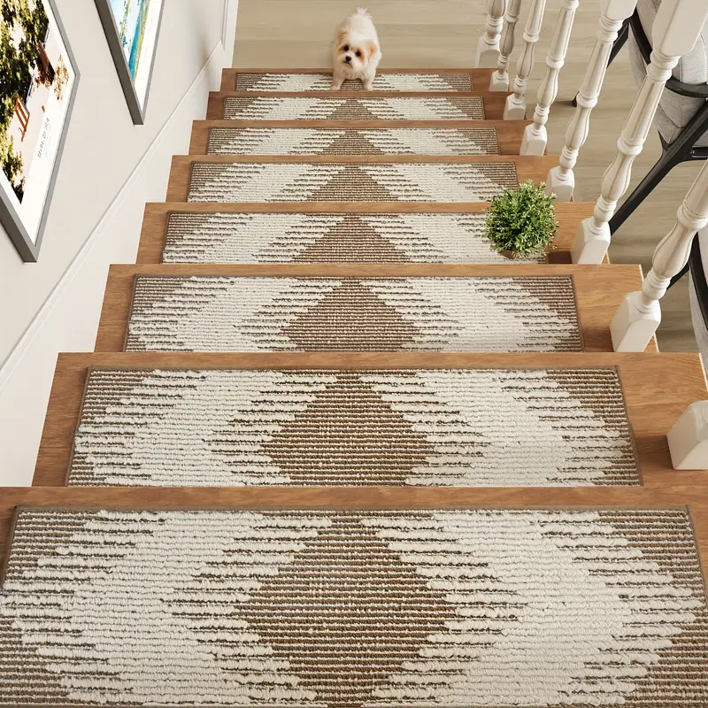 15pcs Non-Slip Stair Treads - Durable, Washable Stair Mats, Brown 8x30 Indoor Stair Mats