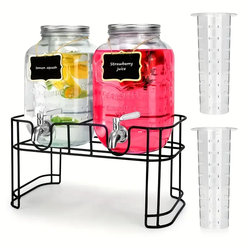 1 Gallon Glass Drink Dispensers for Parties 2pcs.Beverage Dispenser
