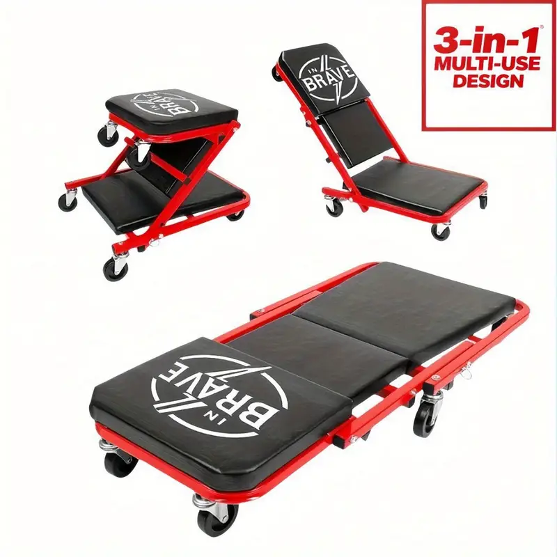 36-inch heavy-duty 3-in-1 folding crawler - professional-grade adjustable Z-seat, 6-wheel rollers with brake