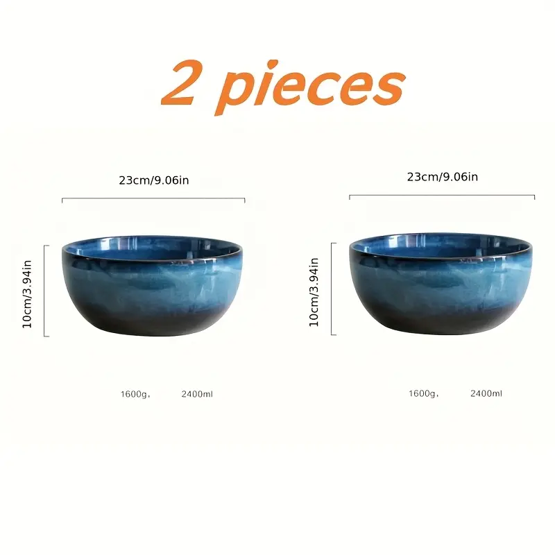 TAUFIKT 9-Inch/8-Inch 2/4pcs 81.15oz Extra Large Ceramic Drop Bowls - Navy Blue, Stylish And Durable - Ideal for Salads, Noodles And Ramen Noodles Can Be Used for Christmas Thanksgiving Valentine's Day Potluck - Holiday Gift Ideal for Home Kitchen