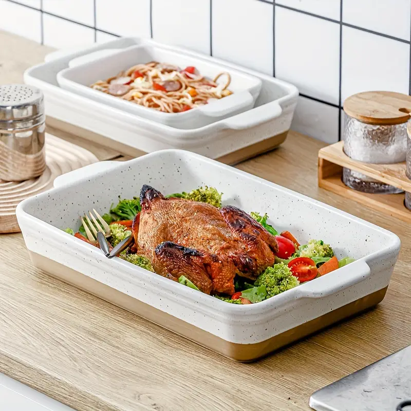 3pcs HVH Baking Dish Set, 9x13 Baking Dish, Ceramic Lasagne Pan Deep, Large Casserole Dish Set, Baking Dishes for Casseroles 13 X 9, Ceramic Bakeware Set, Farmhouse Style