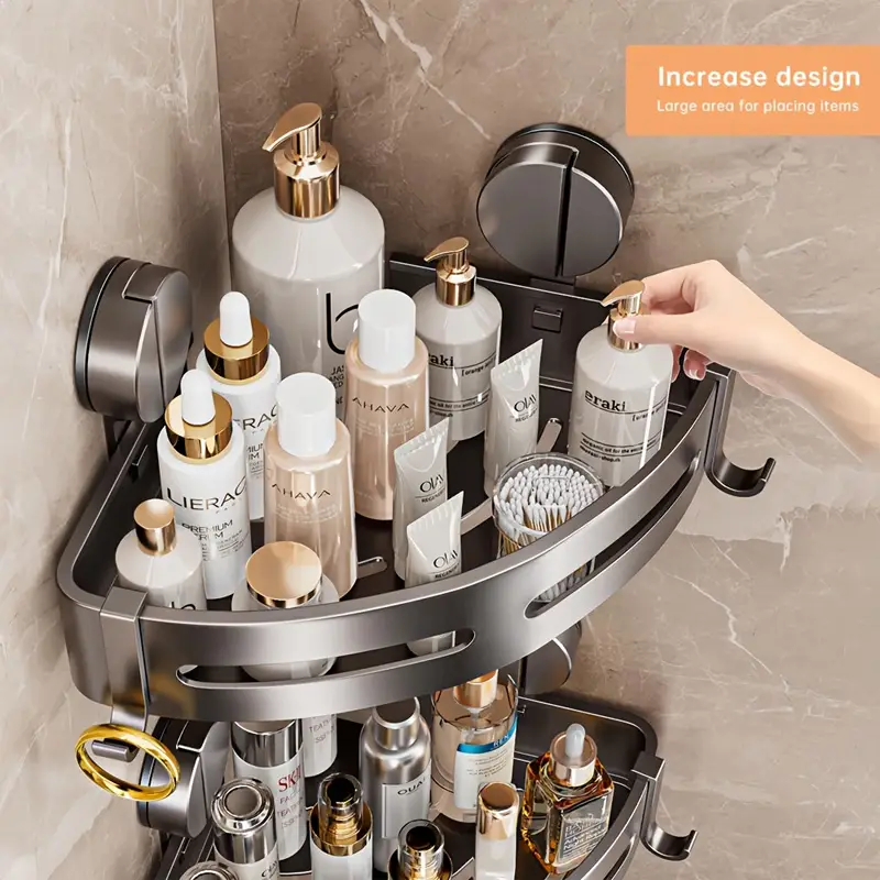 Minimalist Gray Metal Triangle Bathroom Rack, Nail Free Installation, Super Strong Load-bearing, Anti-corrosion and Rust Proof, Suitable for Placing Shower Products in The Bathroom