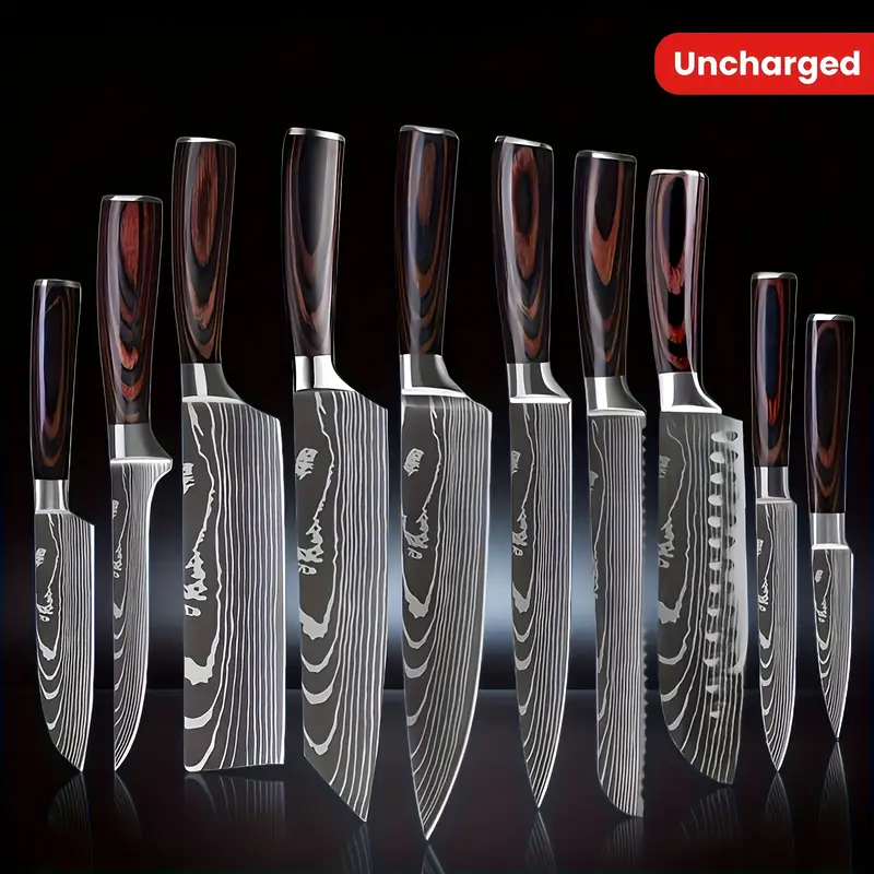 Damascus Pattern Knife Set, Damascus Steel Kitchen Knife, Best Kitchenware, Vegetable Knife, Fruit Knife, Chef's Knife, Long Slicing Knife, Sushi, Bread Knife, Kitchen Knife Set, Kitchen And Dining Props.