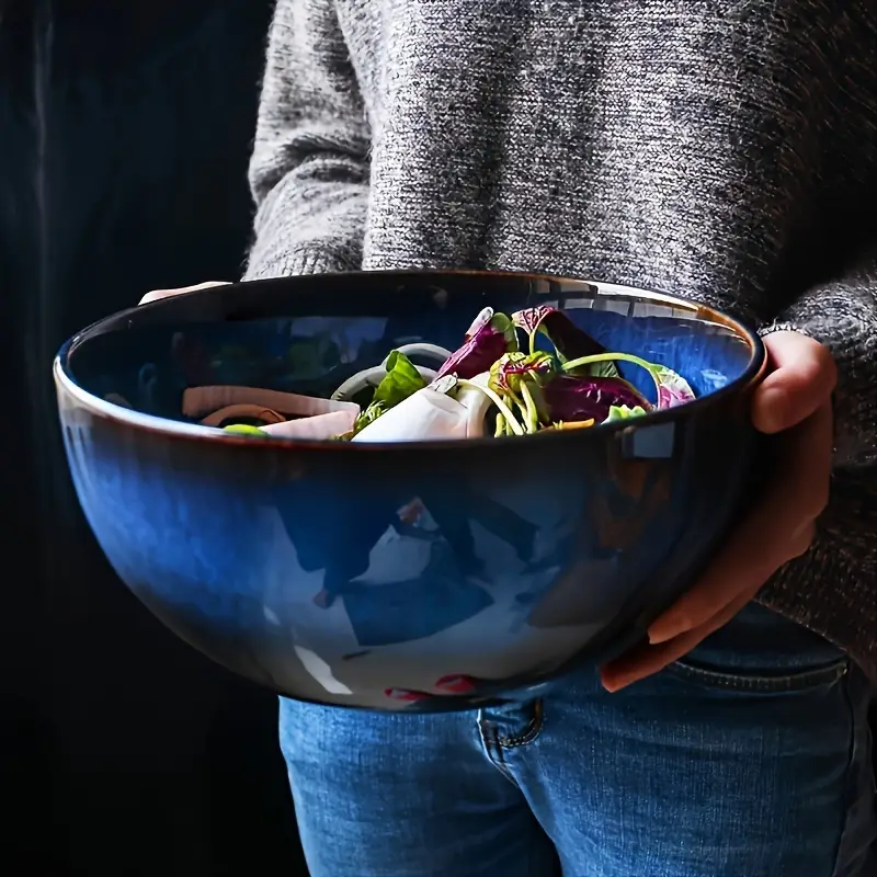 TAUFIKT 2 X 81.15oz Extra Large Ceramic Drop Bowls - Dark Blue, Stylish And Durable - Perfect For Salads, Noodles And Ramen For Christmas Thanksgiving Valentine'S Day Potluck - Festive Gift Ideal For Home Kitchens, Restaurants And Hotels - Versati