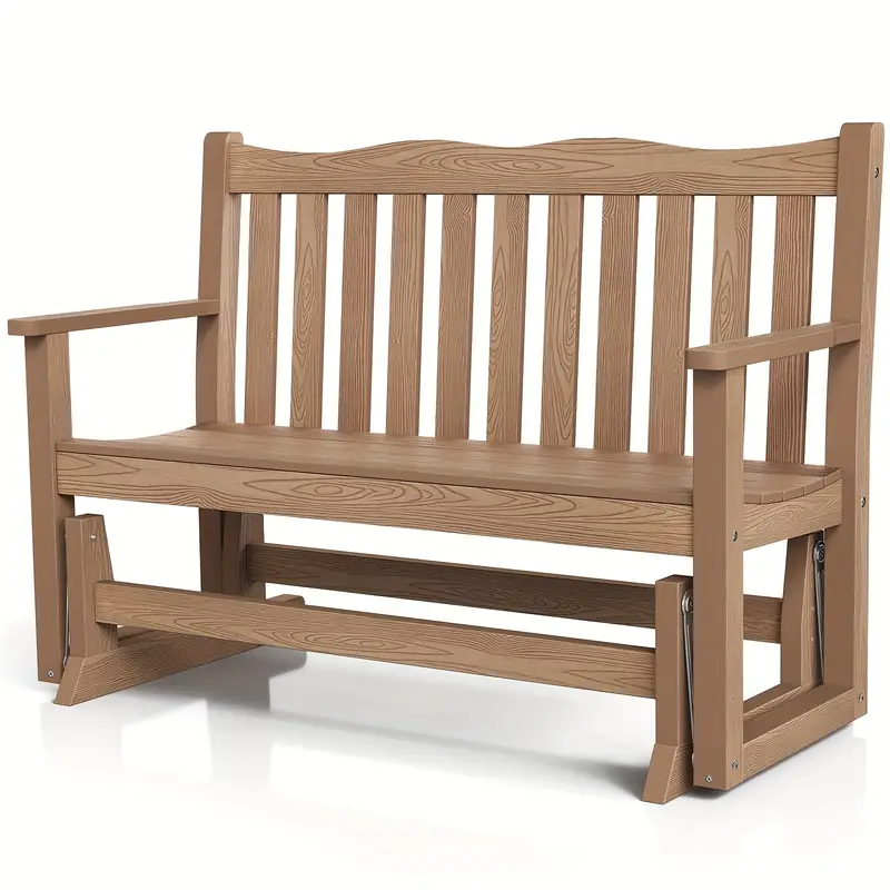 Outdoor Garden Bench, All Weather Resistant HIPS Patio Rocking Glider For Adults, Home Furniture Leisure Long Lounge Chair With Ergonomic Solid Back & Armrests, Modern Porch Bench For Lawn Garden Poolside Backyard Balcony Courtyard
