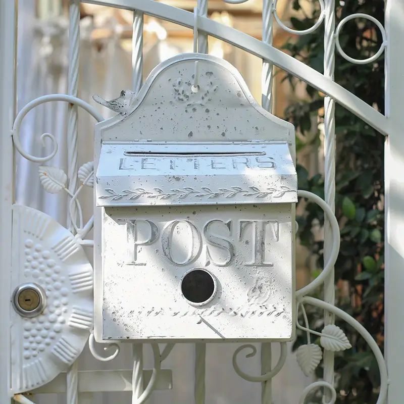 Vintage Farmhouse Metal Mailbox - Wall-Mounted Letter Box with Rustic "POST" Design, Iron Craftsmanship for Garden or Home Decor, Mailbox Decoration
